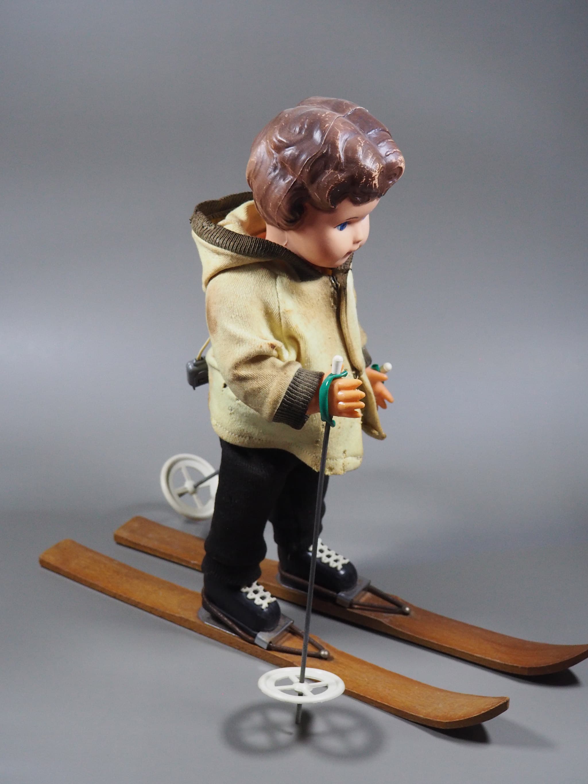 Girl on wood skis